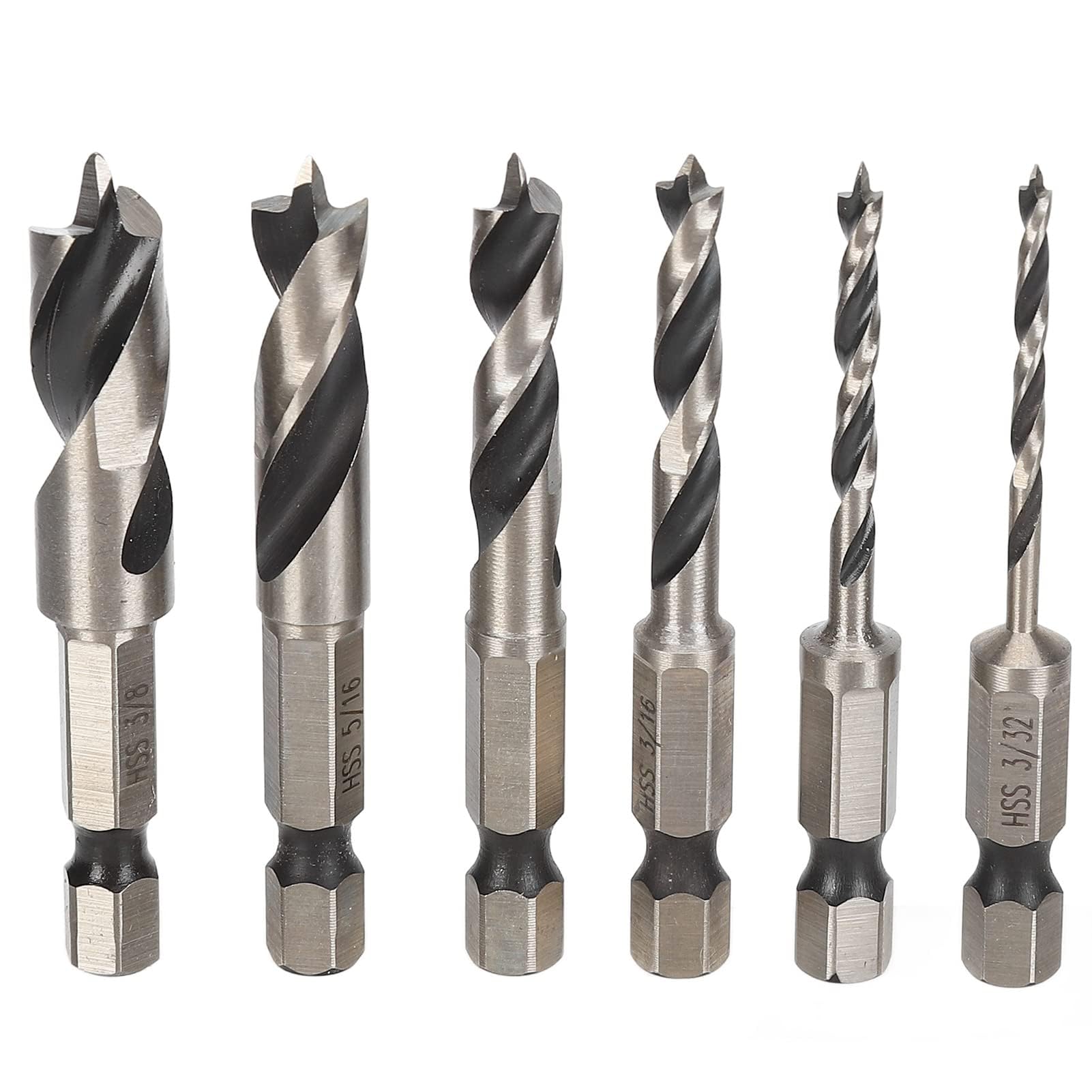6Pcs 3 Point Drill Bit High Speed Steel Brad Point Drill Imperial Woodworking Drilling Tool for Maple Oak Cherry