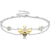 AXOMY Butterfly/Ladybug/Cat/Bee Bracelet 925 Sterling Silver Double Layered Chain Animal Jewellery Gifts for Women
