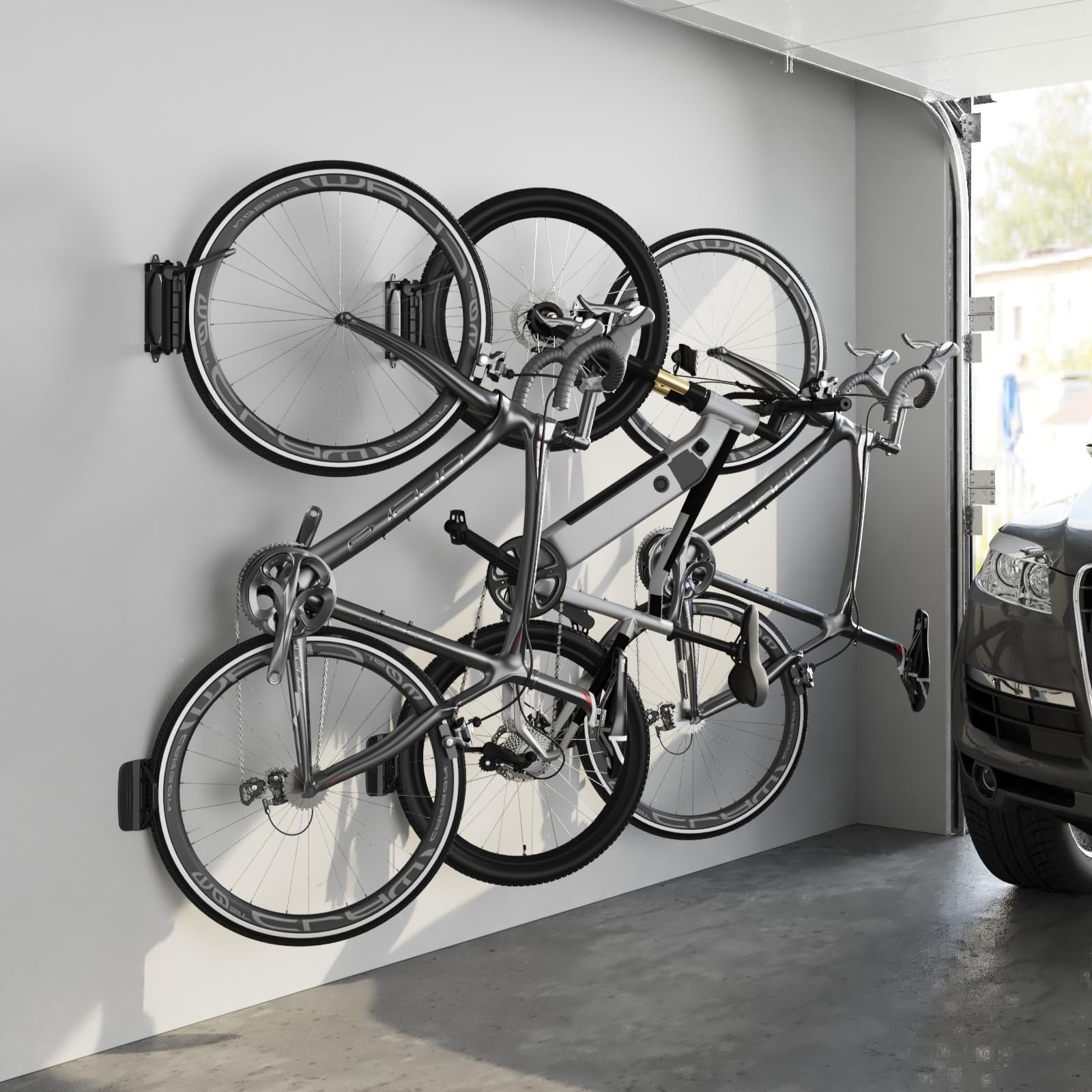 monTEK Schwenkbare Fahrrad Wandhalterung, Fahrradständer für die Garage, Fahrradhalterung Wand, platzsparender Wandfahrradständer, Vertikaler Fahrradständer, Hält bis zu 30 kg, Schwarz 9