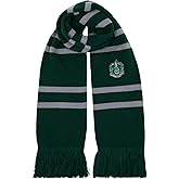 Harry Potter Slytherin Knitted Crest Scarf - Green & Silver with Tassels - Inspired by Prisoner of Azkaban - 66 ” x 7 ” - Soft Winter Knit Scarf for Kids & Adults - Wizarding World Costume Accessory
