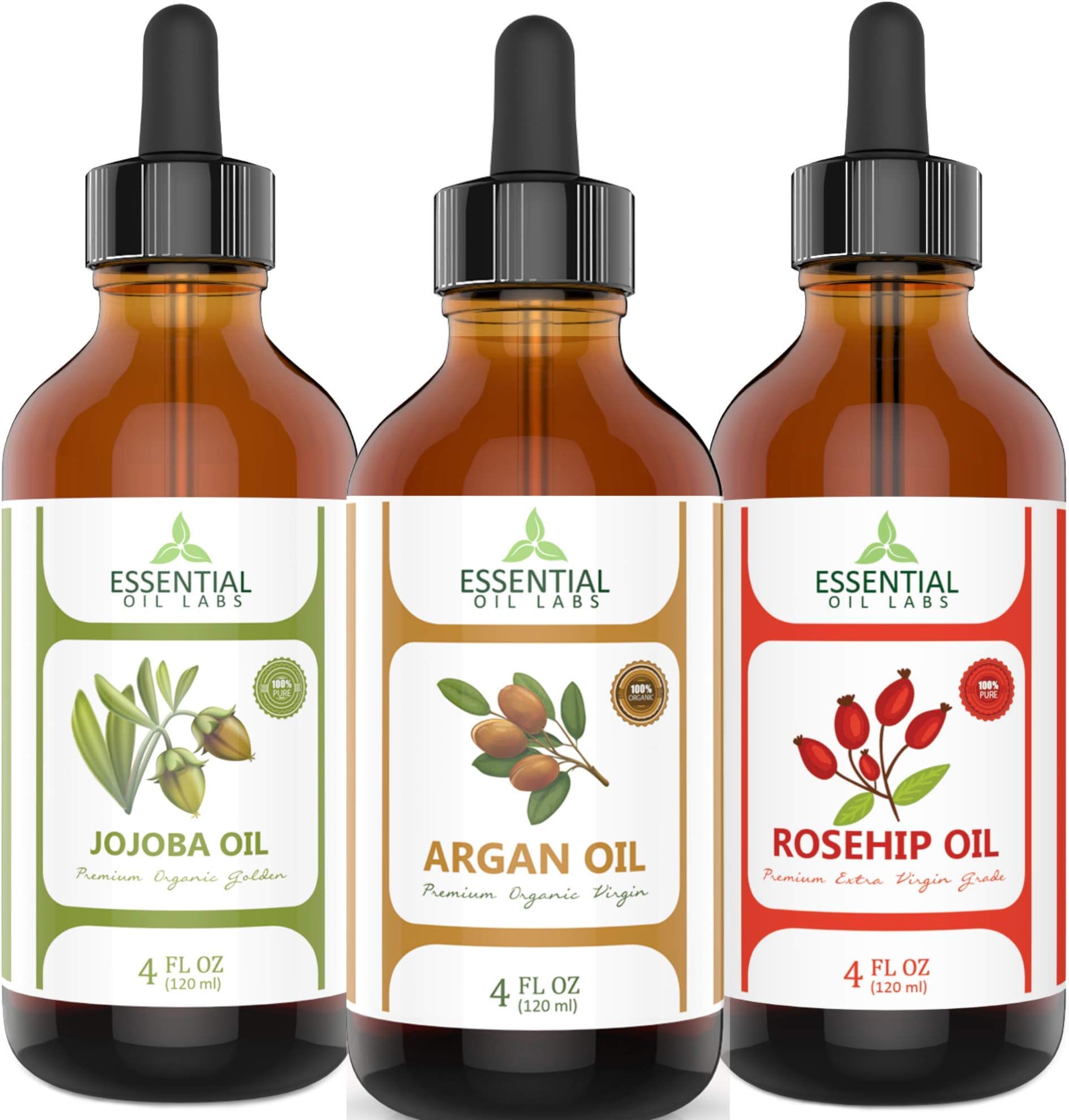 Rosehip, Jojoba and Argan Carrier Oils Bundle, Organic