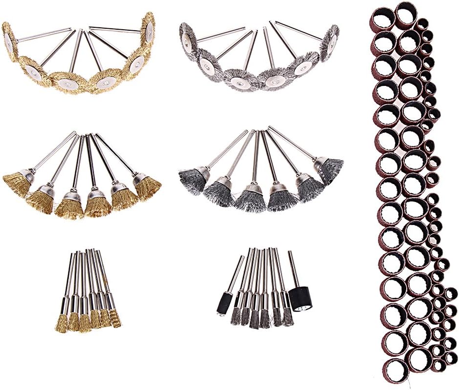 Xligo 98Pcs Brass Steel Wire Brush Textile Polishing Wheels Full Set For Dremel, Proxxon Rotary Tools 1/8" (3mm) Shank Power Tool