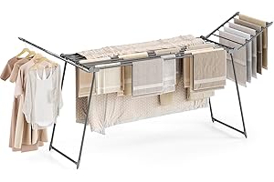 APEXCHASER Clothes Drying Rack Foldable, Large Drying Rack for Clothing Retractable, Winged Laundry Rack Folding Indoor Outdoor, Metal Clothes Airer for Bedding Towel Sweater Heavy Duty, Grey