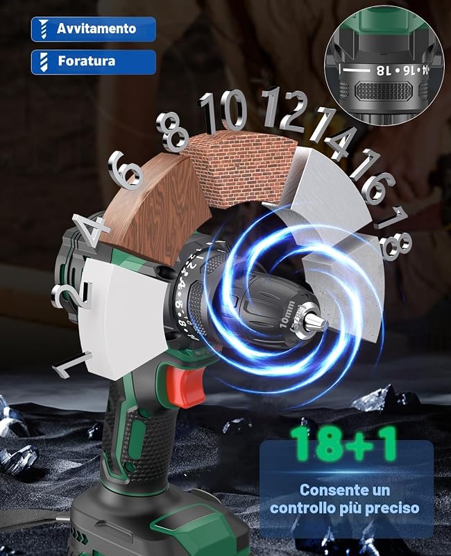 Trapano Avvitatore a Batteria Brushless 21 V, 42 N.m, 1×2,0 Ah