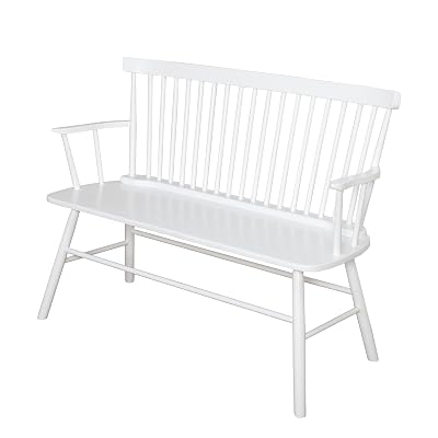 Shelby Wooden Bench with Spindle Back and Arms, White