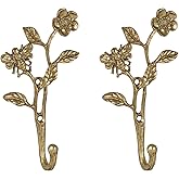 SOFFEE DESIGN 2pcs Metal Dark Gold Coat Hooks with 3D Bee & Flowers Shape, for Entryway, Bathroom, Bedroom Farmhouse Decoration