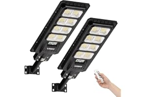 LANGY 2PACK Solar Street Lights Outdoor Lamp 200000 lumens with Remote Control,Dusk to Dawn Motion Sensor,IP65 Waterproof Solar Powered Outdoor Lamp for Parking Lots,Yard,Barn Basketball Court