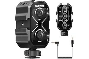 NEEWER MM02 Dual Channel Microphone Audio Mixer Adapter with 3.5mm TRS Cable, Stereo/Mono Switch, Cold Shoe Mounts for DSLR C
