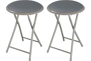 PURE GARDEN Lavish Home 18-Inch Folding Bar Stool ? Heavy-Duty Padded Portable Stool with 300-Pound Capacity for Dorm, Recreation Room or Game Room (Gray) Set of 2