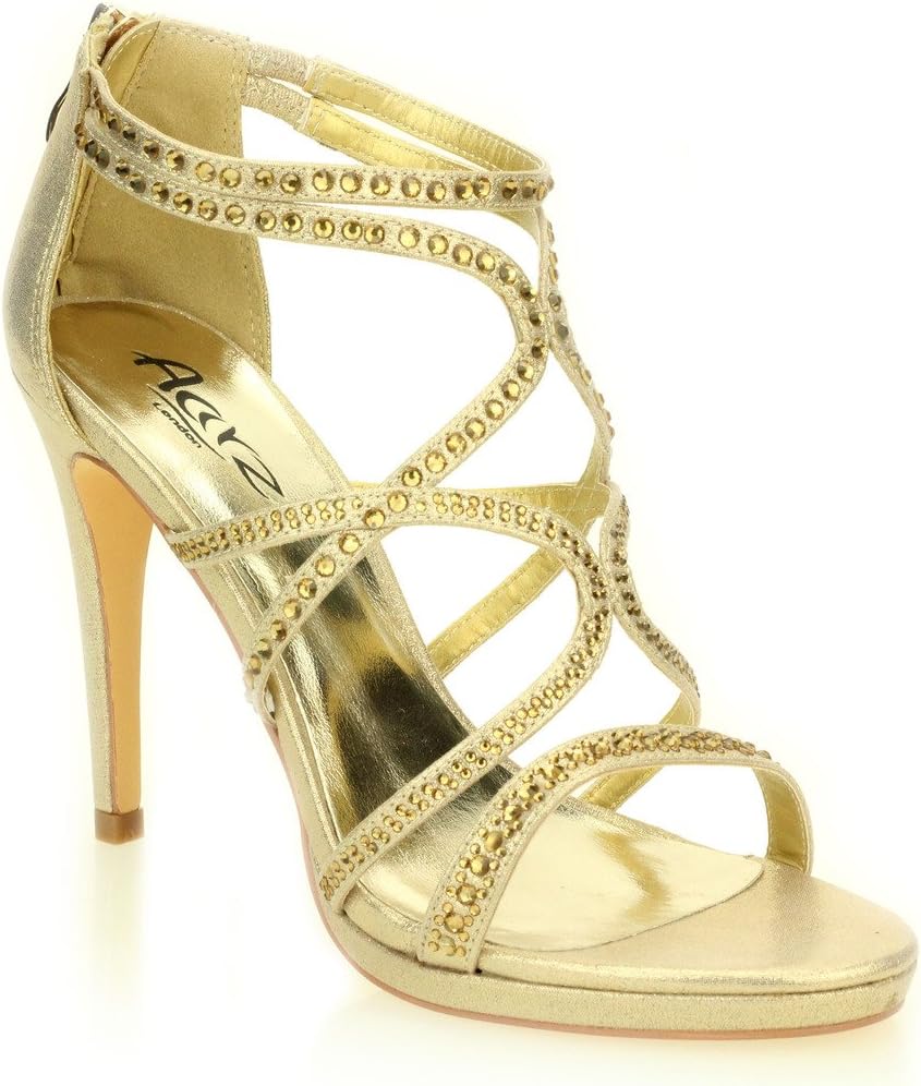 AARZ LONDON Women Ladies Evening Casual Wedding Party High Heel Diamante Bridal Sandal Shoes Size (Gold,Silver,Black)