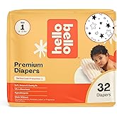 Hello Bello Diapers, Size 1 (8-12 lbs) Superstars, 32 Count of Premium Disposable Baby Diapers, Hypoallergenic with Soft, Cloth-Like Feel