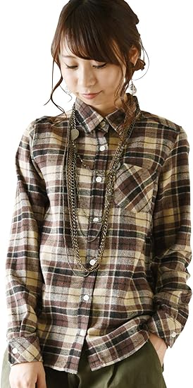 Amazon アンドイット And It マルチチェックシャツ レディース フランネルシャツ L 5ブラウン シャツ ブラウス 通販
