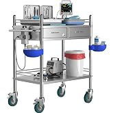 Avicenna Innovations *Improved &amp; Upgraded* Medical Stainless Steel 2 Tier Rolling Cart with Wheels and Drawers | Dental Hospital Nursing Trolley | Easy-to-Disinfect Phlebotomy Mobile Workstation