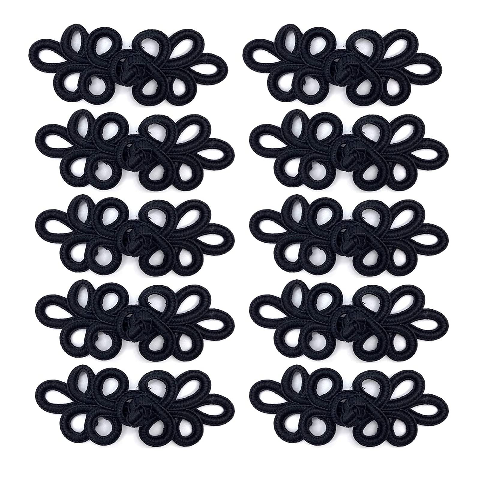 10 Pair Chinese Knot Frog Buttons Closure Sewing Fasteners for Sewing Sweaters, Capes, Coats, Cardigans Costumes, Black(5y)