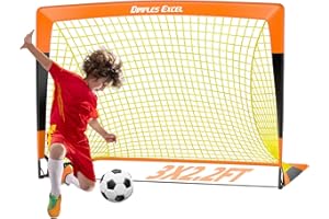 Dimples Excel Portable Soccer Goal Set (7x5FT/5x3.6FT/4x3FT/3x2.2FT) - 8/10mm Fiberglass Frame with 420D Oxford Net, Weatherproof Backyard/Beach Training Gear for Youth & Adults