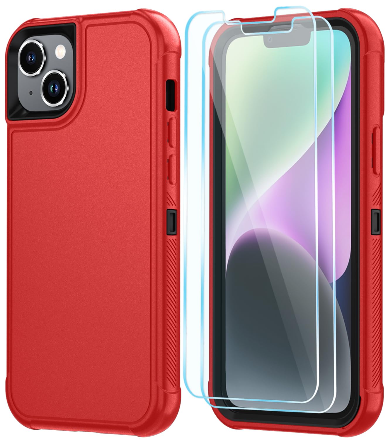 SunStory Compatible with iPhone 12 Mini / 13 Mini Case with HD Screen Protector, 3-Layer Heavy Duty Full-Body Cover,3 in 1 Hybrid Protective Case for iPhone 12 Mini / 13 Mini 5.4", Red