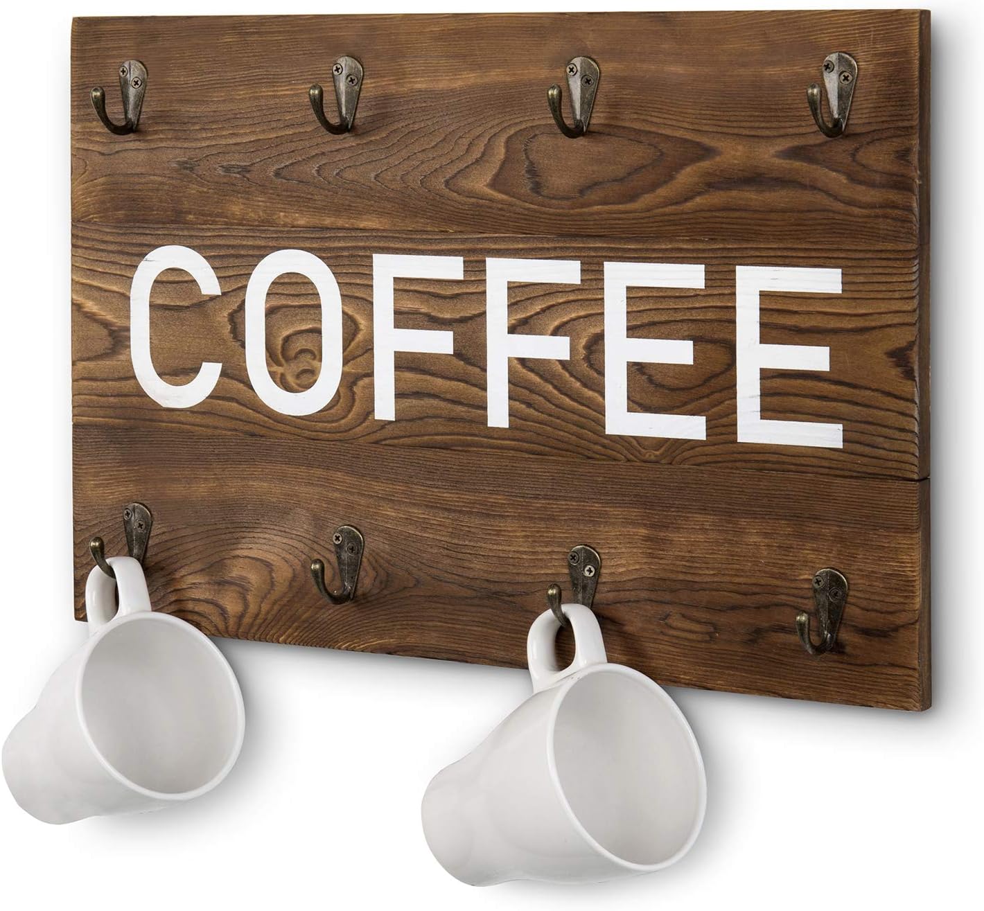 MyGift WallMounted Burnt Wood 8Hook Coffee Mug Hanging