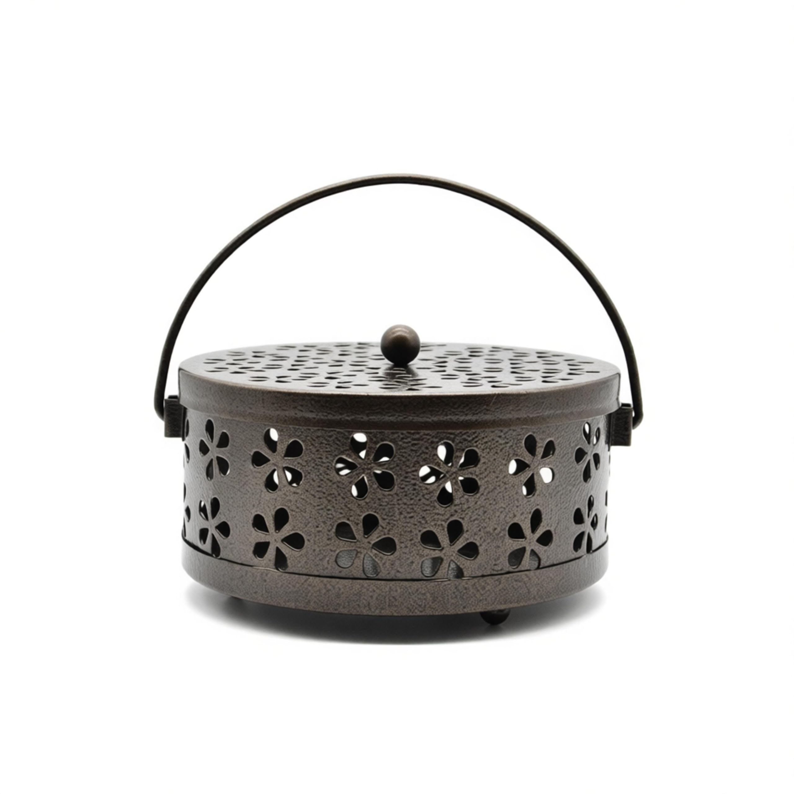 Mosquito Coil Holder, Incense Holder Portable Handle Metal Lid Classical Design Incense Burner for Home Garden - Bronze