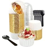 LNYZQUS White Cupcake Liners with Dome Lids, 5oz Mini Baking Cups | 50 Pack, Foil Paper Disposable Dot Cake Containers, Individual Muffin Holders for Kids Party Dessert Treats