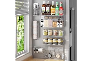 Magnetic Spice Rack for Refrigerator,8 Pack Magnetic Fridge Shelf, Moveable Spice Organizer with Hook Rack, Paper Towel Holde