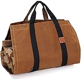 INNO STAGE Firewood Log Carrier Tote Bag with Super Strong Double Straps for Reinforce, 16oz Waxed Canvas Heavy Duty & Long Lasting for Wood Hay Hauling for Fireplace or Outdoor Camping-Rust Color