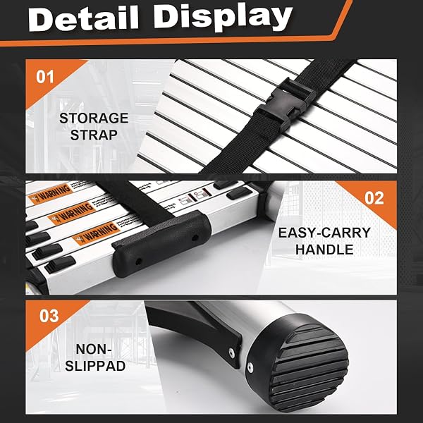 TELESCOPING LADDER, SOCTONE 12.5 FT ALUMINUM LIGHTWEIGHT EXTENSION LADDER WITH 2 TRIANGLE STABILIZERS, HEAVY DUTY 250LBS MAX CAPACITY, MULTI-PURPOSE COLLAPSIBLE LADDER FOR RV OR OUTDOOR WORK