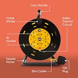 SLx Extension Lead 30m Heavy Duty Cable Reel 4 Socket UK Plug 13A view 3