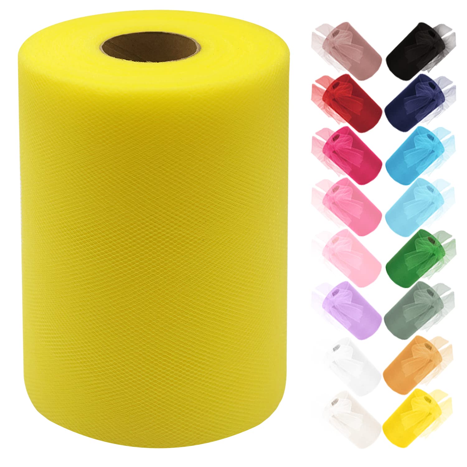 Ableme Deco Tulle Fabric Roll 6 Inches x 100 Yards (15cm x 91m) Tulle for Tutu Skirts Pom Poms Gift Wrapping Baby Shower Wedding Decor (Yellow)
