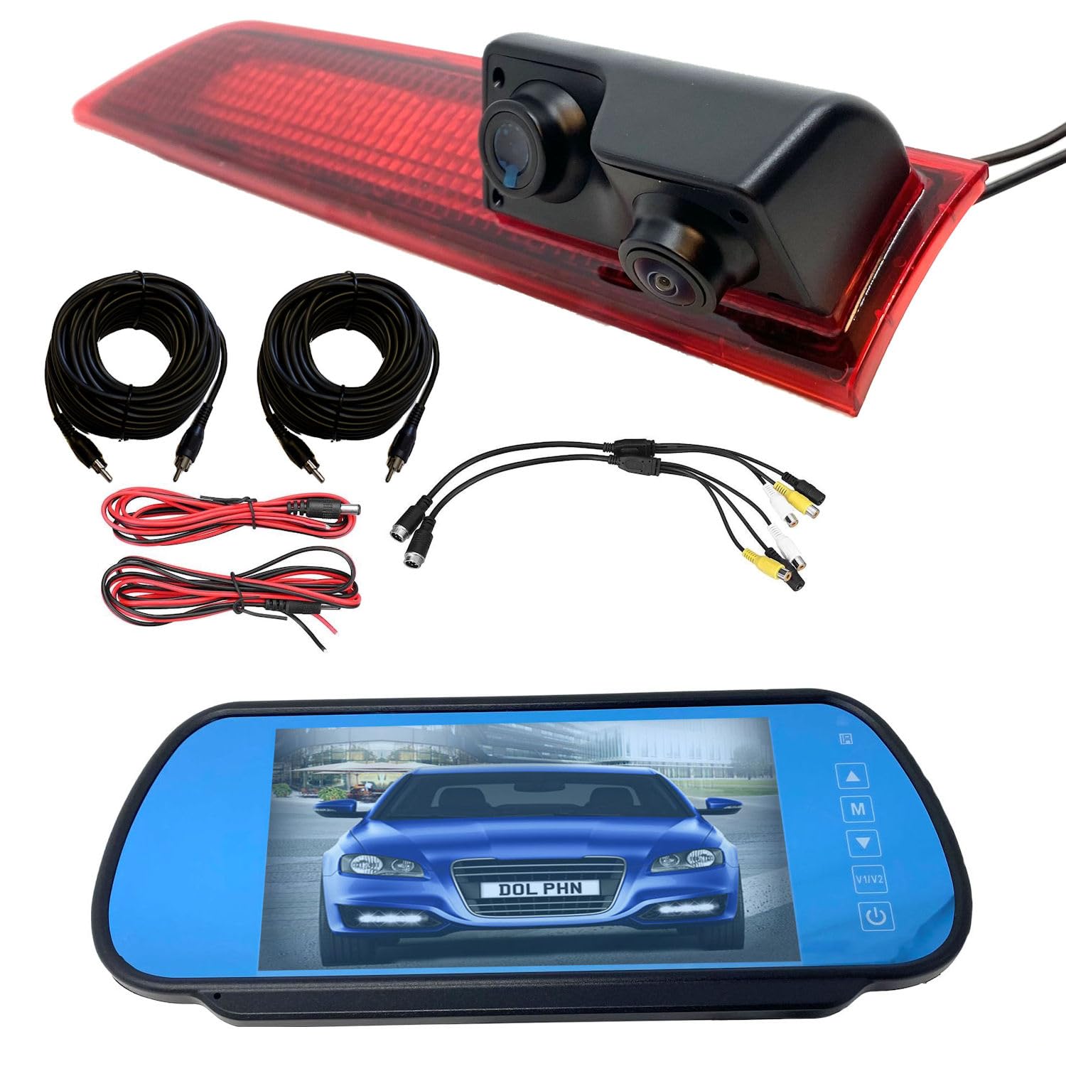 Dolphin Automotive Dual Van Reversing Camera Fits Ford Transit Custom 2012 - May 2016 with Double Rear Doors (with 7" Universal Mirror Monitor)