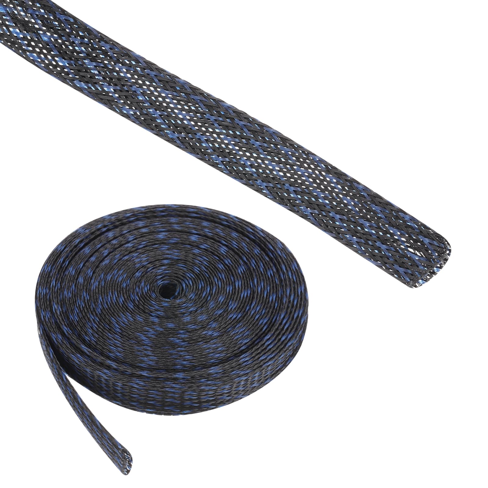 Rebower 25ft PET Expandable Wire Loom 1/2 Inch, PET Braided Wire Sleeving Cable Management Sleeve Tubing [for Audio Video Home Office Cord Protector]-Black Blue