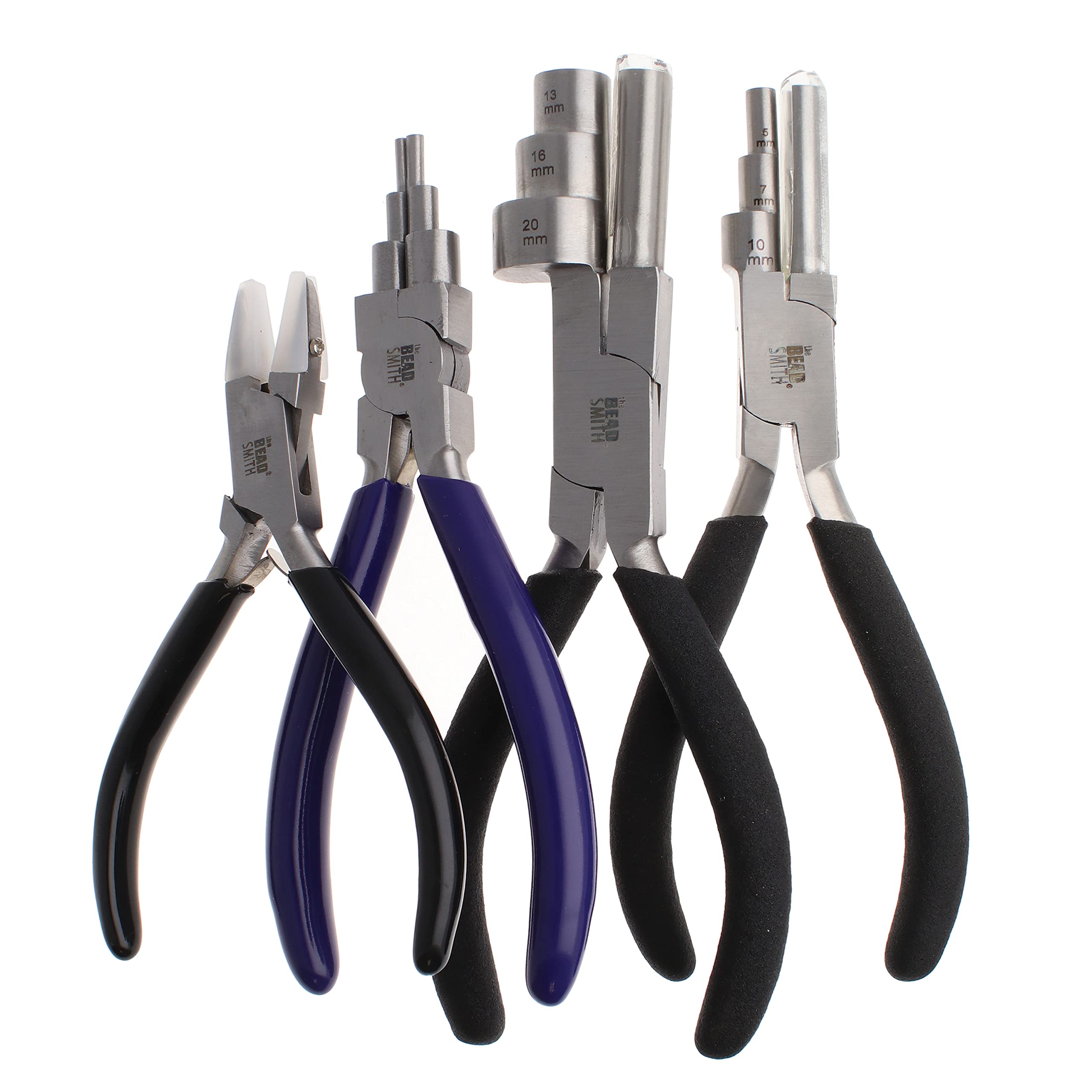 The Beadsmith Wire Working Combo – 3 Different Wire Wrapping Bending Pliers and Double Nylon Jaw Chain Nose Pliers – Use to Create Loops, Jump Rings & Protect Wire While Jewelry Making – 4 Piece Set