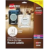 Avery Glossy White Round Labels, 2.5" Round Labels, for Laser/Inkjet Printers, Glossy White, 90 Labels/Pack, Permanent (22830