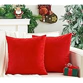 GriNeed Pack of 2 Christmas Red Pillow Covers 18x18 Inch Decorative Throw Pillow Cover, Velvet Pillowcases for Couch Sofa Bed, Home Boho Decor, Modern Soft Cushion Covers