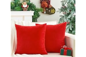 GriNeed Pack of 2 Christmas Red Pillow Covers 18x18 Inch Decorative Throw Pillow Cover, Velvet Pillowcases for Couch Sofa Bed, Home Boho Decor, Modern Soft Cushion Covers