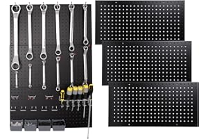FRAYSCENT Pegboard Wall Organizer Metal Pegboard Panels Garage Peg Board Tool Organization, 3 Pack 24x12 inch Garage Peg Boards for Wall, Large Steel Black Pegboard Tool Board