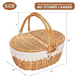 Wicker Picnic Basket with Removable Liner, Empty