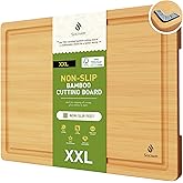 Extra Large Charcuterie Bamboo Board Non Slip Feet Over Sink Wooden Cutting Chopping Board Butcher Block Nice Solid Thick Juice Groove Big Xl XXl xlarge Hardwood Kitchen Counter Organic Meat BBQ Kit