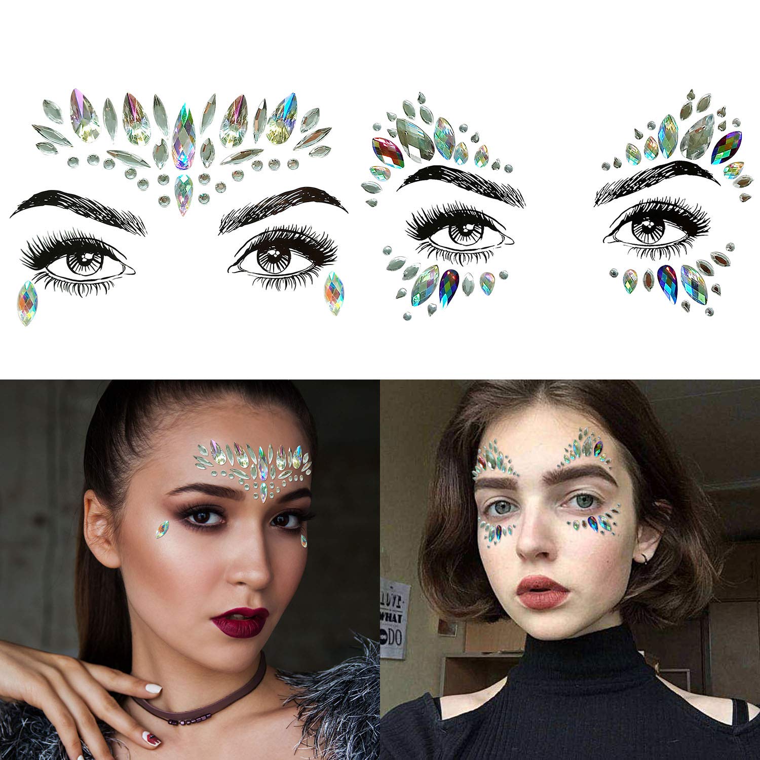 Aniwon 2PCS Halloween Spider Web Headband+2 PCS Rhinestone Face Jewels, Spider Headband Halloween Party Headband Hair Hoop with Mermaid Face Gems Glitter for Women Halloween Cosplay Party Costume