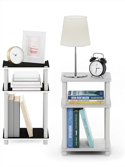 Furinno Just Side Table Set of 2 3-Tier End Tables Open Shelves White Espresso
