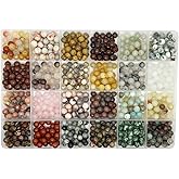 Maonewque 6mm Natural Gemstone Beads Loose Gemstone Hole Size 1mm DIY Smooth Beads for Bracelet Necklace Earrings Jewelry Making,Box Packed (24 Material-B)