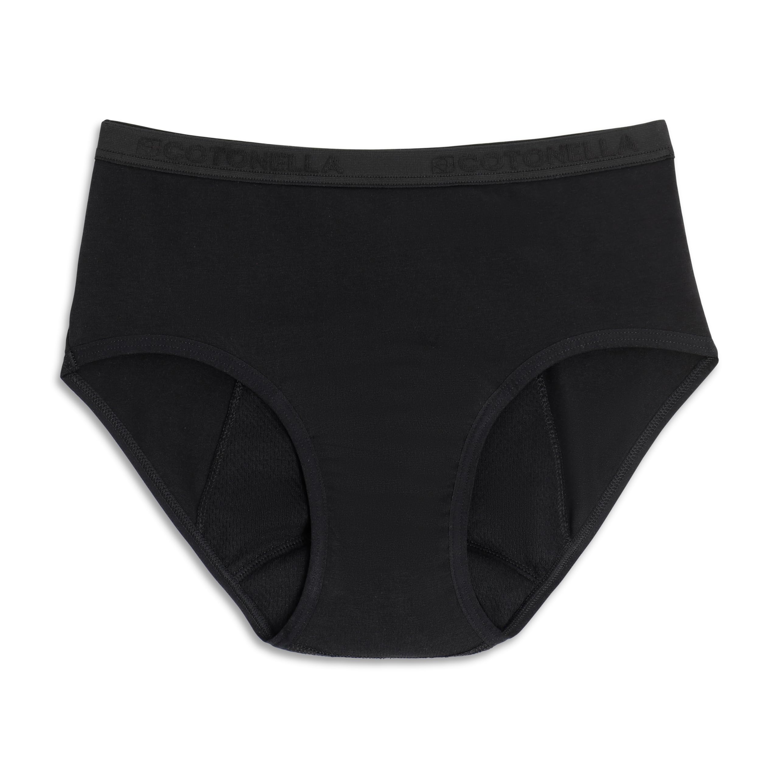 Cotonella, FloWear Absorbent Culotte in Soft Organic Bielastic Cotton, With Anti-Bacterial Gusset is Comfortable, Washable and Reusable, Suitable for Abundant Flow – Art. ADB63, Black, 1 unità