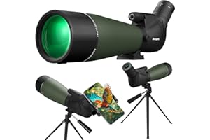 Aurosports 25-75X80 Spotting Scope with Tripod - BAK4 High Definition Waterproof Spotter Scope for Target Shooting Hunting Bird Watching, Scopes with Carrying Bag and Scope Phone Adapter (Green)