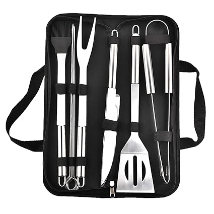 Futurekart Stainless Steel BBQ Grill Tool Set of 9 Pcs - Silver