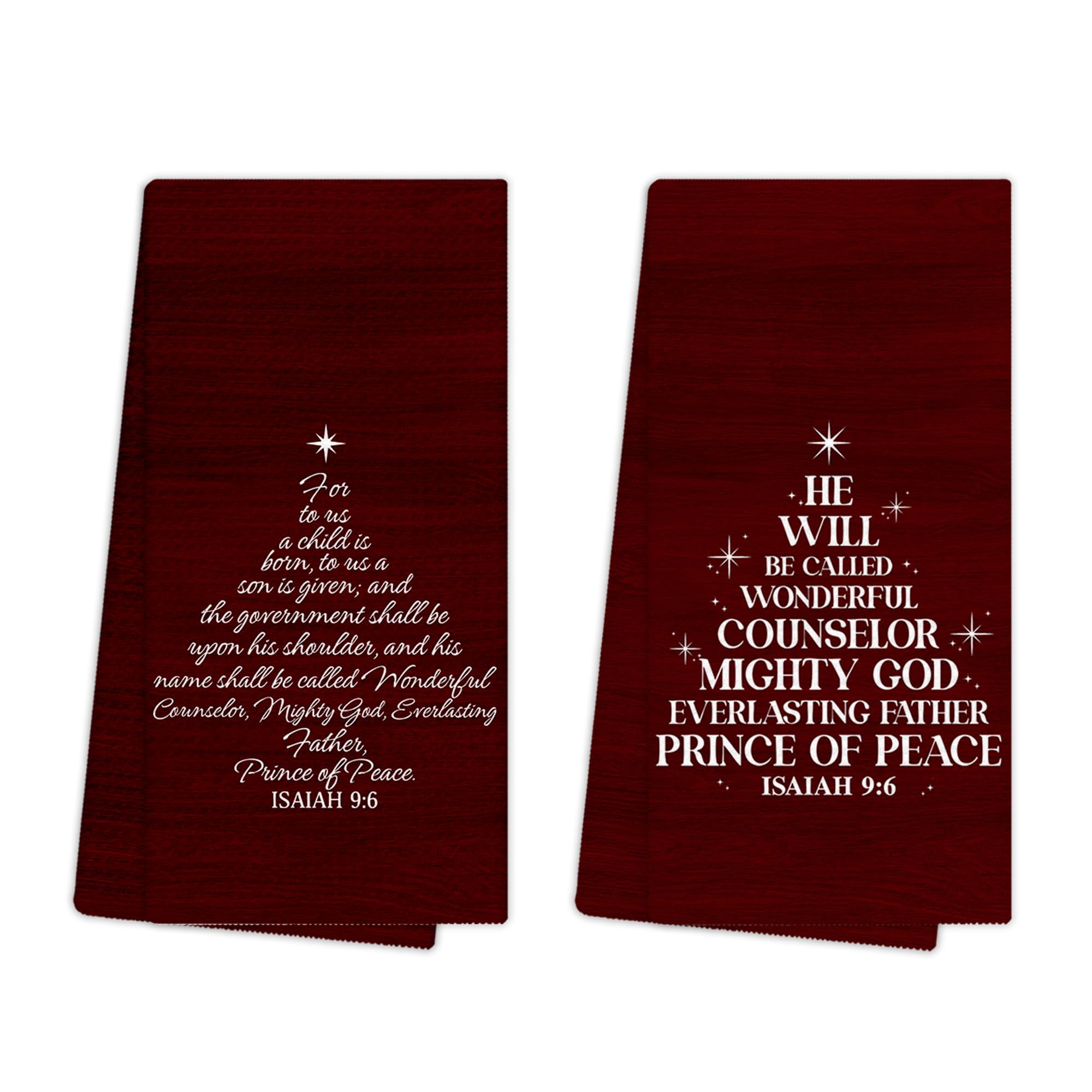 Photo 1 of ****ONLY HAS 1 TOWL****EGBTL Red Christian Christmas Tree Kitchen Towels, Isaiah 9:6 Religious Christmas Hand Towels for Bathroom Decor, Bible Verse Xmas Holiday Dishcloths Dish Towel for Kitchen 16x24 Inches Set of 2