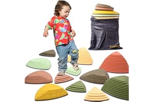 makarci Stepping Stones for Kids 12pcs Obstacle Courses Play Indoor Outdoor, Full Rubber Rim Plastic Hilltop for Kids Balance and Integration Improvement Age 3 4 5 6 7 8 + (Forest)