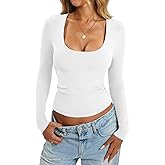 Eachyes Womens Tight Long Sleeve Shirts Scoop Neck Tops Y2K Basic Slim Fit Going Out Fall Fashion Clothes 2026