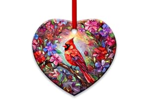 ORCAE 2023 Christmas Ornaments, Christmas Tree Decorations - Colorful Stained Glass Snowflakes Crystal, Beautiful Flower Red Cardinal Bird Ceramic Heart Ornament - Best Gifts for Christmas - BS