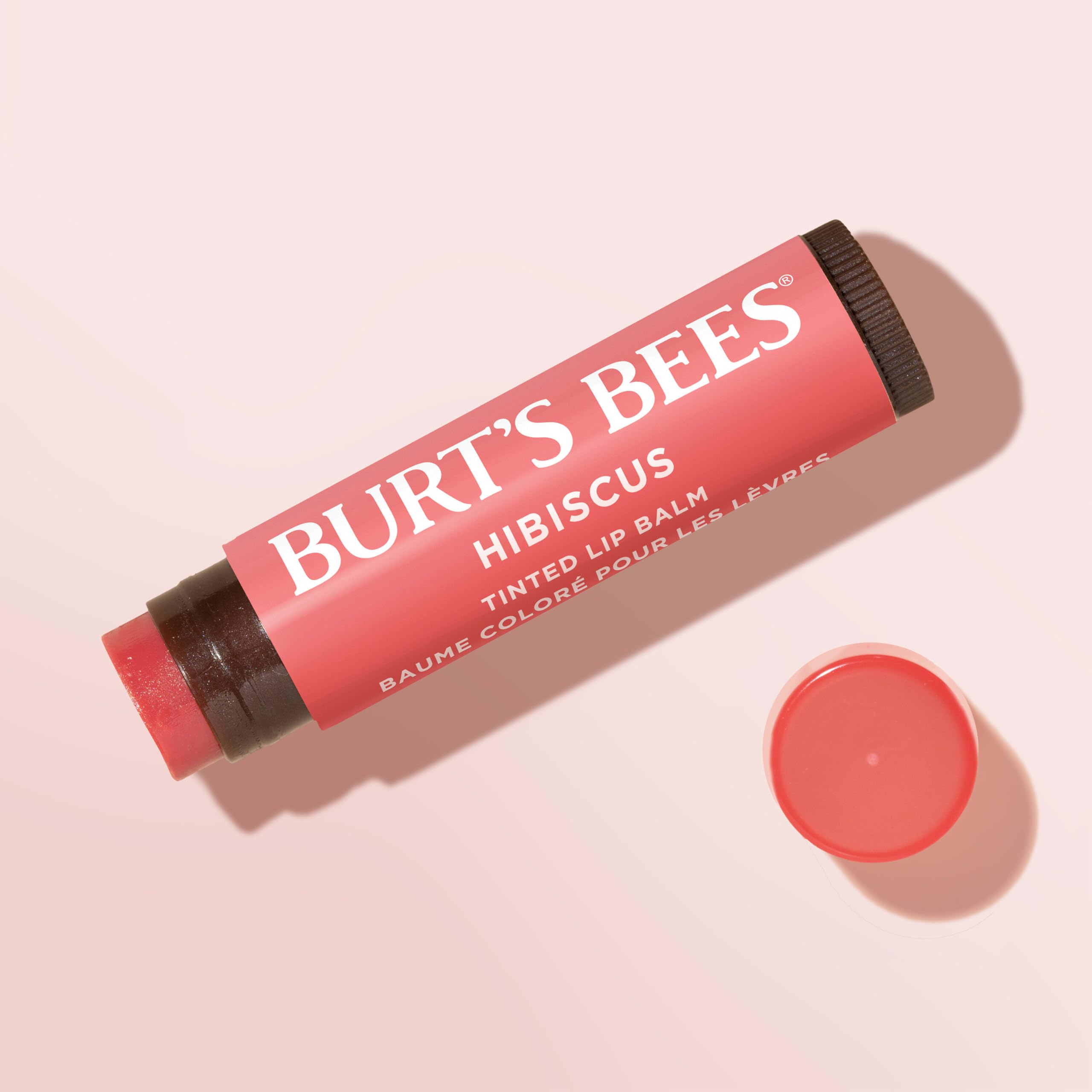 Burt's Bees Lip Tint Balm, Long Lasting 2 in 1 Duo Tinted Balm Formula, Color Infused with Hydrating Shea Butter for a Natural Looking Buildable Finish, Hibiscus, 1 Tube