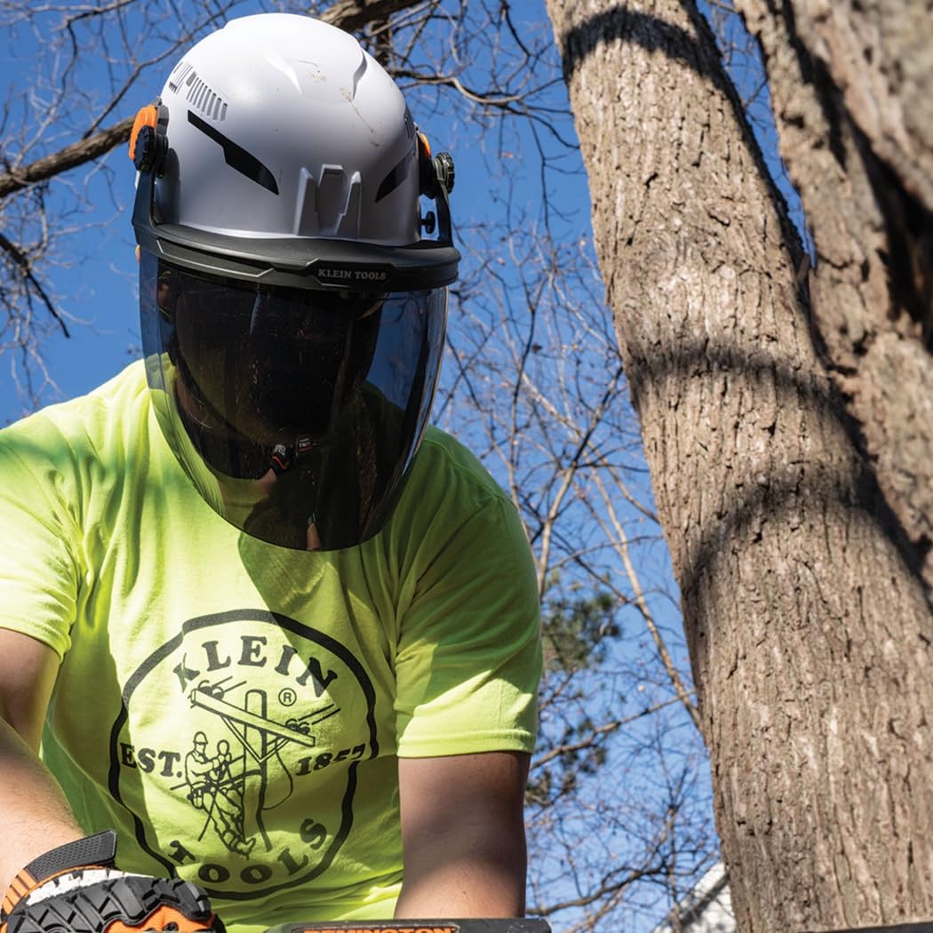 Klein Tools Face Shield for Safety Helmet and Cap-Style Hard Hats, Impact Rated, Anti-Fog, Low-Profile Design for Grinding