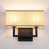 Yosoan Linen Fabric Boho Wall Sconce Bedside Light with On Off Switch, 2-Light Finished Hardwired Vintage Industrial Dual Wal